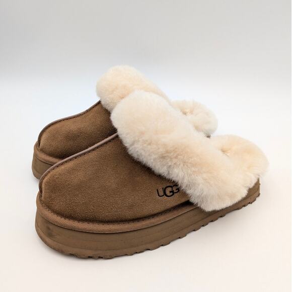 UGG Disquette Chestnut Slippers Women's Suede Sheepskin Round Toe Size US6 EU37 - Picture 1 of 13